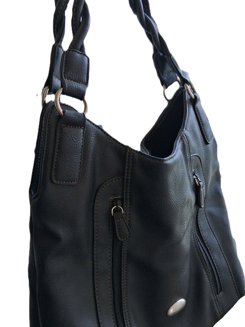 Women’s Alfred Dunner Black Pebble-Texture Shoulder Tote with Braided Handles